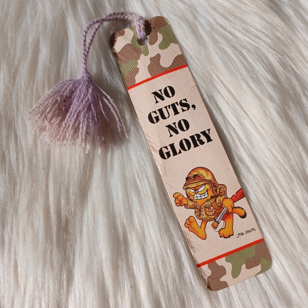 Vintage Garfield Bookmark Book Fair Nostalgia 1978 No Guts No Glory Tassel Camo